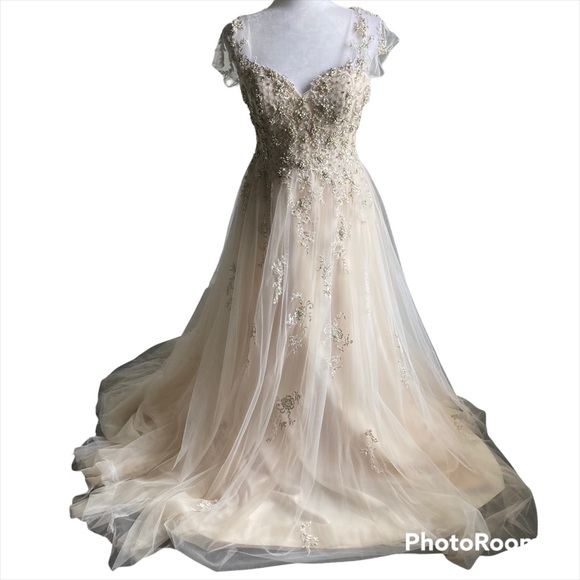 Maggie Sottero Dresses & Skirts - MAGGIE SOTTERO Bedazzled Princess Champagne Wedding Dress SZ 12